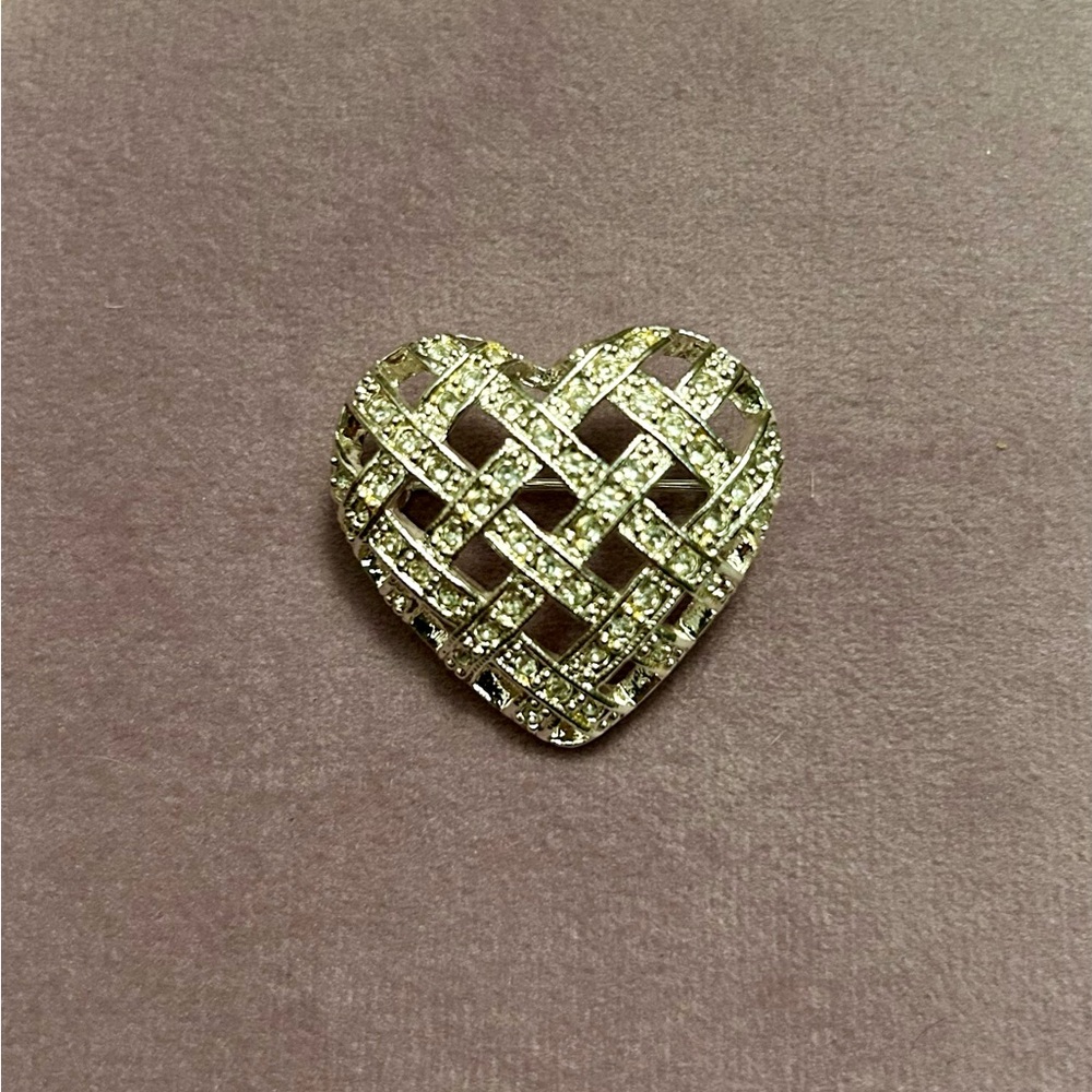 Napier Silver-tone Heart Shaped Rhinestone Brooch